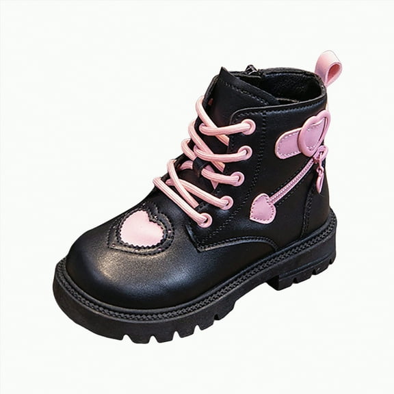 HCNTES Boys Girls Lace Up Glitter Mid Calf Combat Boots With Side Zipper(11,Black-o1)