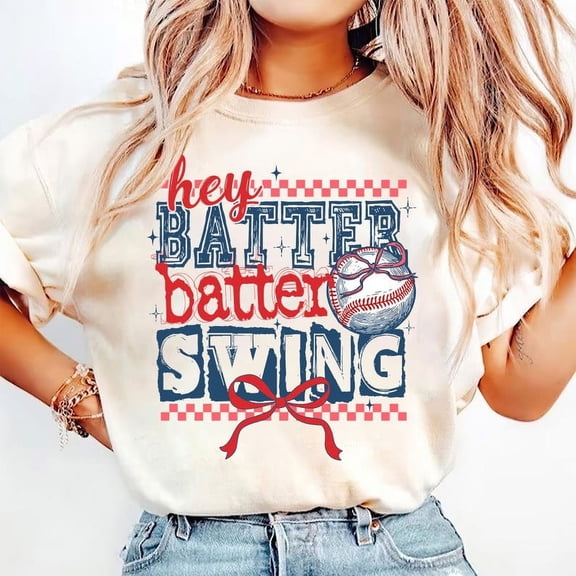 Batter Batter Swing T-Shirt, Retro Baseball Mom Shirt, Game Day Coquette T-Shirt, Funny Baseball Quote T-Shirt, Sports Season Gift