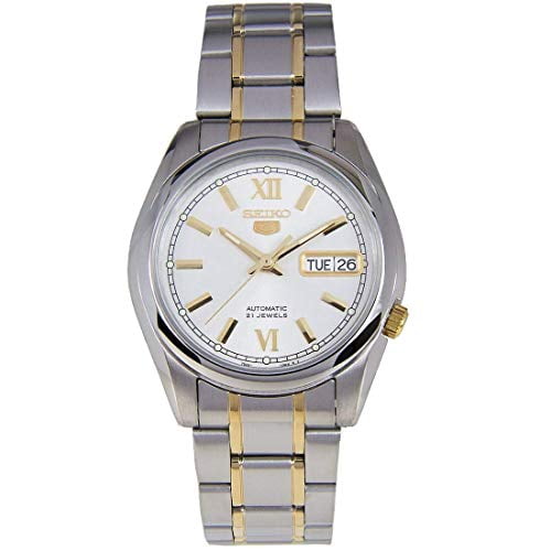 Seiko 5 #SNKL57 Men's Two Tone Stainless Steel Off White Dial Watch by Seiko Watches