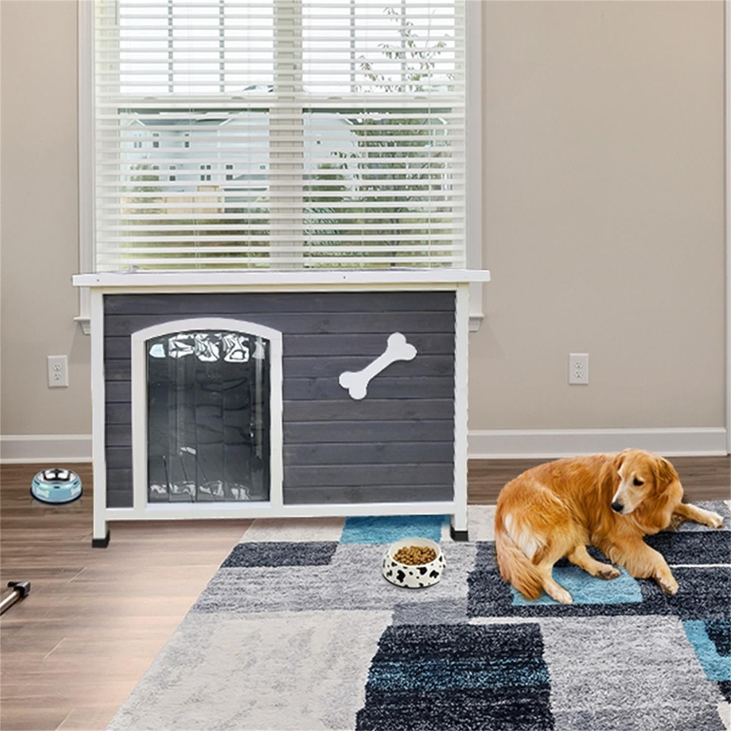 Pefilos 40" Large Wooden Dog House Weatherproof Dog Kennel Cat Houses for Outdoor Indoor Cats Pet House, Gray Pefilos 40" Large Wooden Dog House Weatherproof Dog Kennel Cat Houses for Outdoor Indoor Cats Pet House, Gray