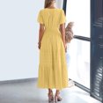 thumbnail image 7 of Qiopertar Women's V-Neck Short Sleeve Midi Dress Pleated Boho Beach Casual Summer Vacation Elastic Waist Pockets Solid Color Dresses, Yellow L, 7 of 7