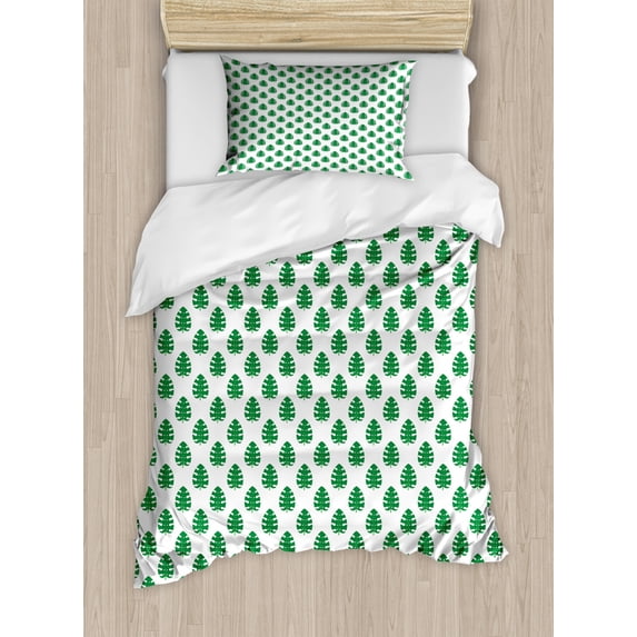 Philodendron Duvet Cover Set Twin Size, Monochrome Monstera Leaves Tropical Plants Rhythmic Simplistic Illustration, Decorative 2 Piece Bedding Set with 1 Pillow Sham, Green White, by Ambesonne