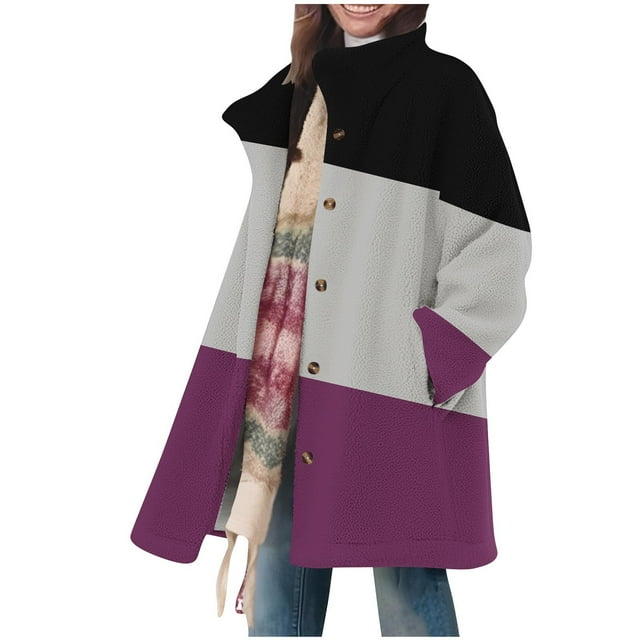 Vestes d'Hiver pour Femmes, Veste d'Hiver Décontractée Ample Imprimée à Col à Revers Manches Longues Doublée de Polaire, Veste d'Hiver pour Femmes