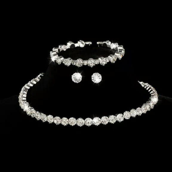 GKNET 4Pcs/set Women Crystal Delicate Jewelry Set For Women Necklace Bracelet Stud Earring WY4-Gold