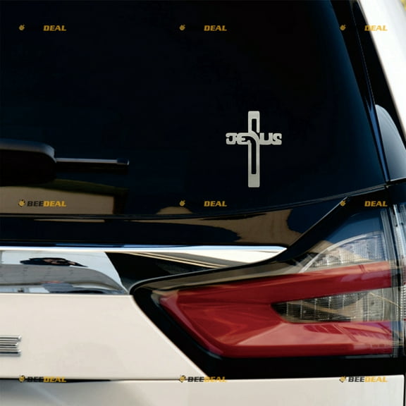 2X Silver 4" Jesus Cross Decal Bumper Sticker God Christ Car Vinyl Style a