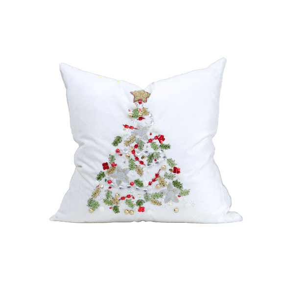 Harkaari, Velvet Beaded Whimsical Christmas Tree Pillow