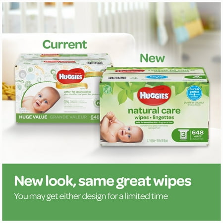 Huggies Natural Care Sensitive Baby Wipes, Unscented, 3 Refill Packs (528 Wipes Total)