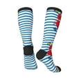 thumbnail image 4 of Haiem Red Funny Crab on Blue Stripe Socks, Funny Novelty Crazy Design Cotton Socks Sports Socks Knee High Socks For Men, Women,1Pairs - Gift For Working Friends, 4 of 9