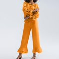 thumbnail image 3 of Womens Cotton Pajama Sets in Clearance Womens Pajama Sets 2 Piece Long Sleeve Loungewear Set Flared Pjs Set with Pockets Cute Soft Sleepwear Womens Pjs Sets Summer New Orange M, 3 of 9