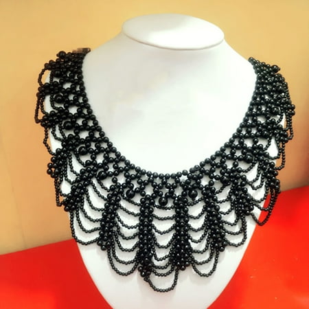 Waroomhouse Lady False Collar Beaded Lightweight Portable Exquisite Durable Solid Color High-end Imitation Pearl Hollow Out False Collar Wedding Jewelry