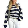 thumbnail image 3 of Suéter de Rayas de Gran Tamaño para Mujer, Sudadera de Punto con Bloques de Color, Larga, Suéter Holgado, Jersey Preppy Y2K. Azul L, 3 of 8
