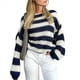 thumbnail image 3 of Suéter de Rayas de Gran Tamaño para Mujer, Sudadera de Punto con Bloques de Color, Larga, Suéter Holgado, Jersey Preppy Y2K. Azul S, 3 of 8