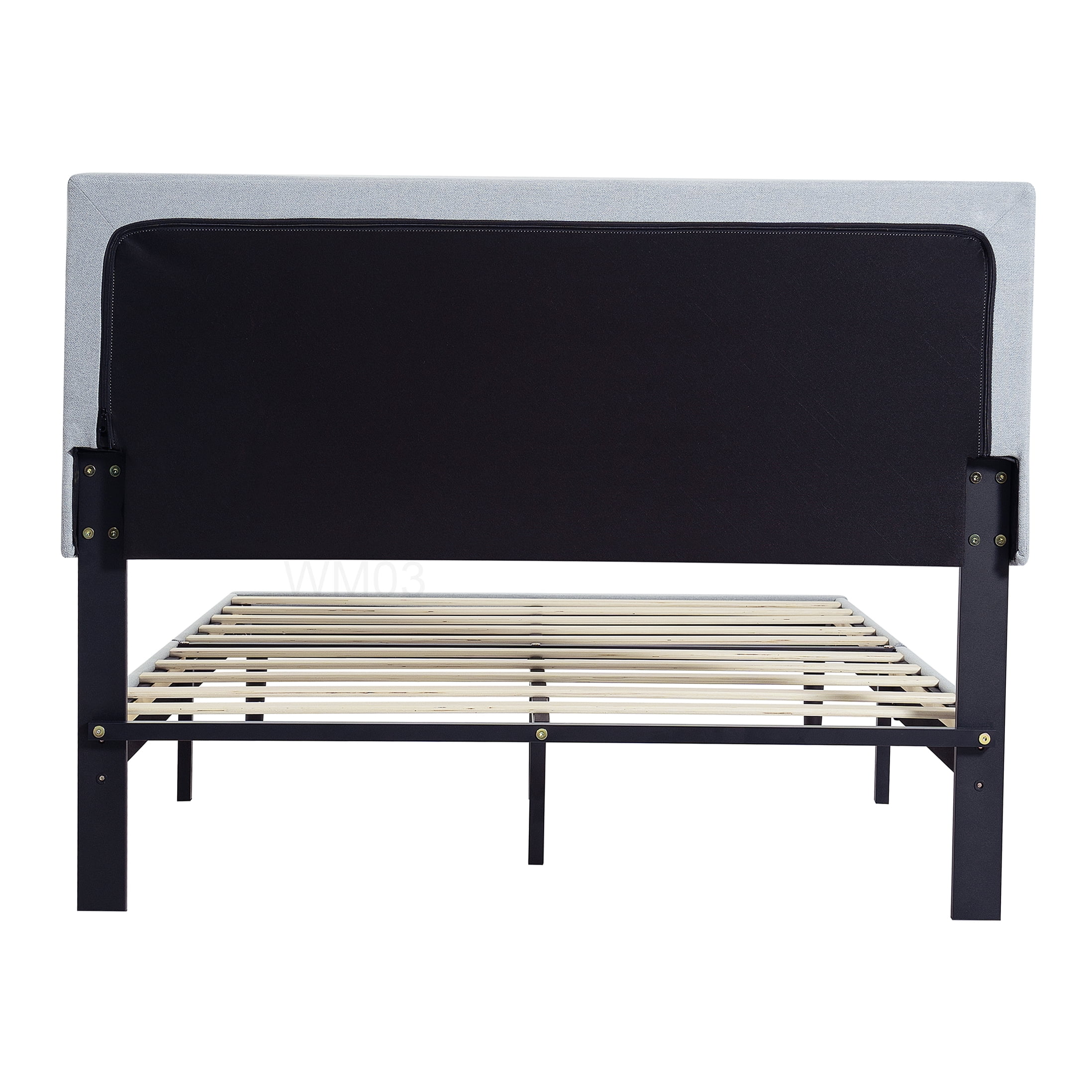 Modern Light Grey Upholstered Queen Bed, Platform Frame with Button Tufted Headboard and Wood Slats, Under Bed Clearance