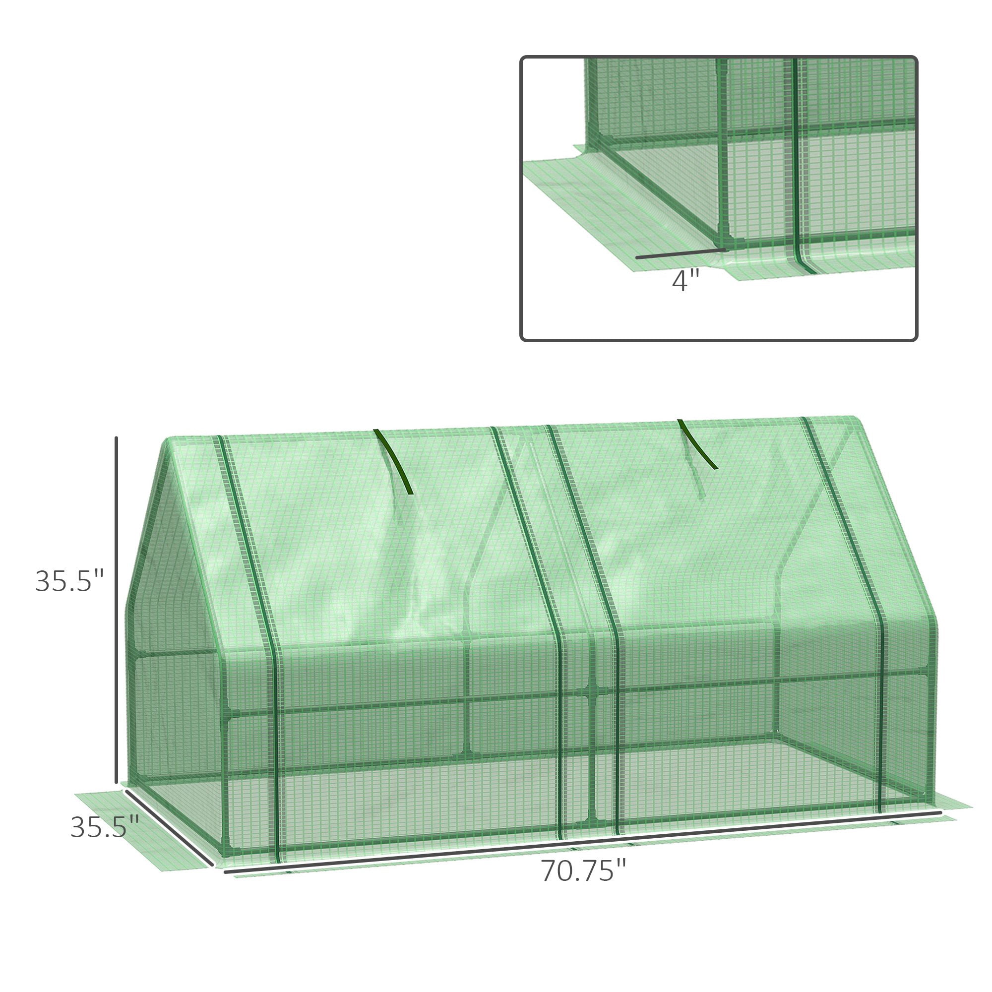 Outsunny 6' x 3' x 3' Mini Greenhouse, Portable Outdoor Plant Hot House with Durable PE Cover and Steel Frame, Roll-up Windows & Zippered Doors for Garden Flowers and Vegetables, Green