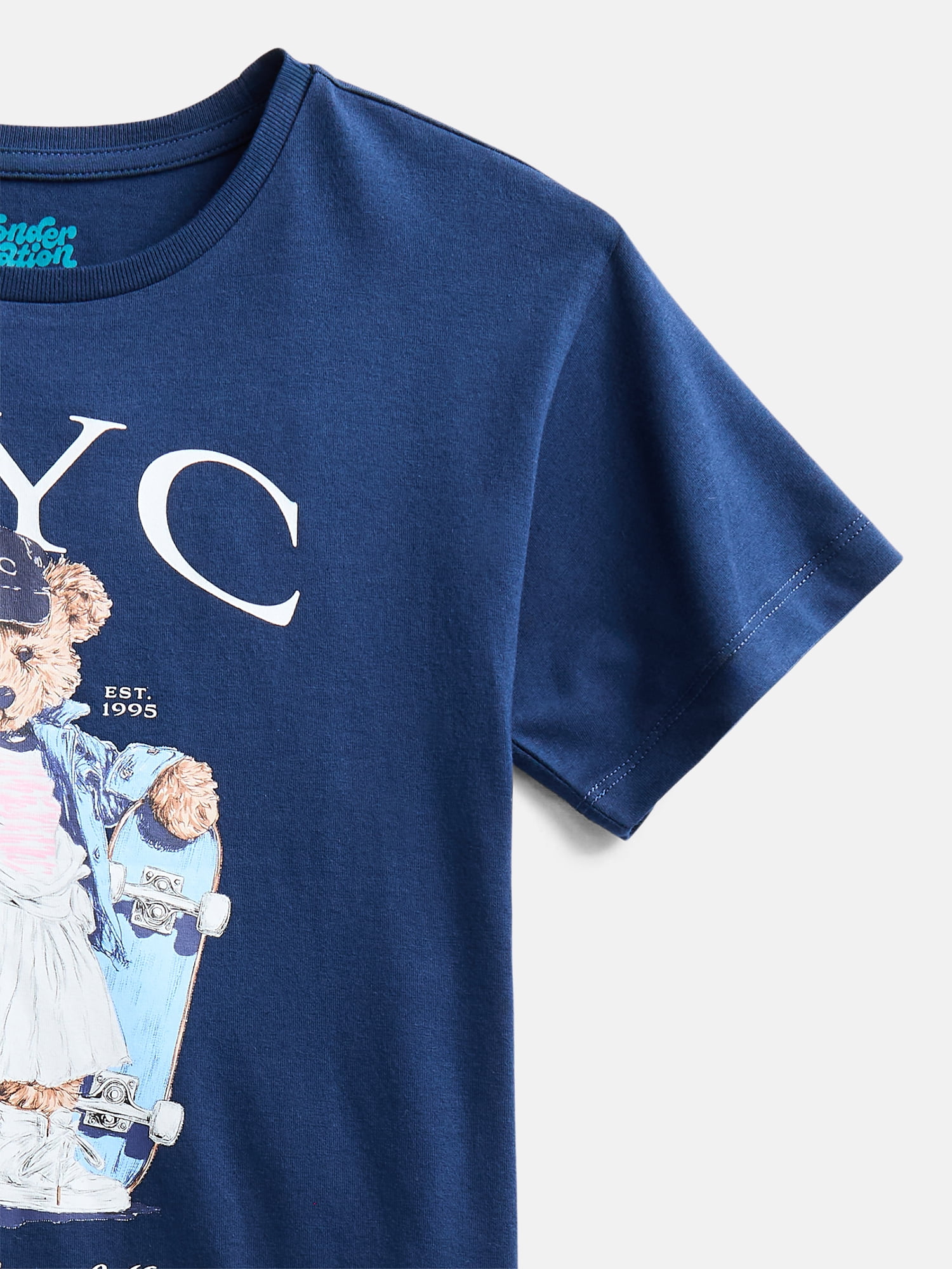 Wonder Nation Girls' Graphic Skater Bear Tee with Short Sleeves, Sizes 4-18