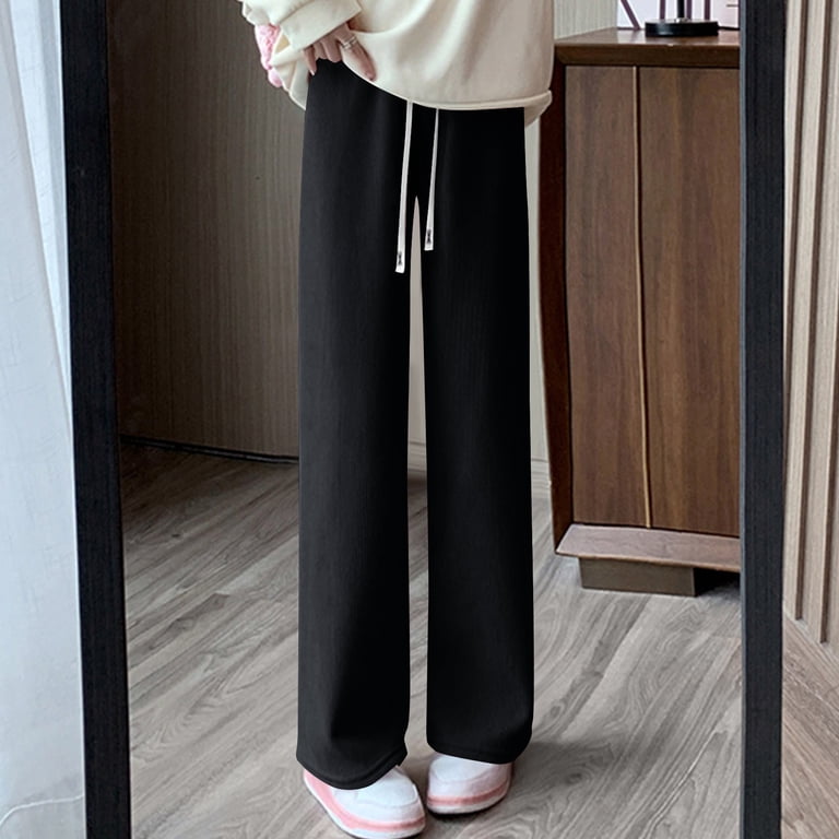 Roncen Women's Fleece-Lined Wide Leg Pants - Sporty Casual Loose Fit Trousers with Elastic Waistband & Warm Flannel Lining Roncen Women's Fleece-Lined Wide Leg Pants - Sporty Casual Loose Fit Trousers with Elastic Waistband & Warm Flannel Lining