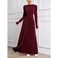 thumbnail image 5 of Burgundy Womens Long Sleeve Ruched Knit Elegant Modest Maxi Dress, 5 of 7