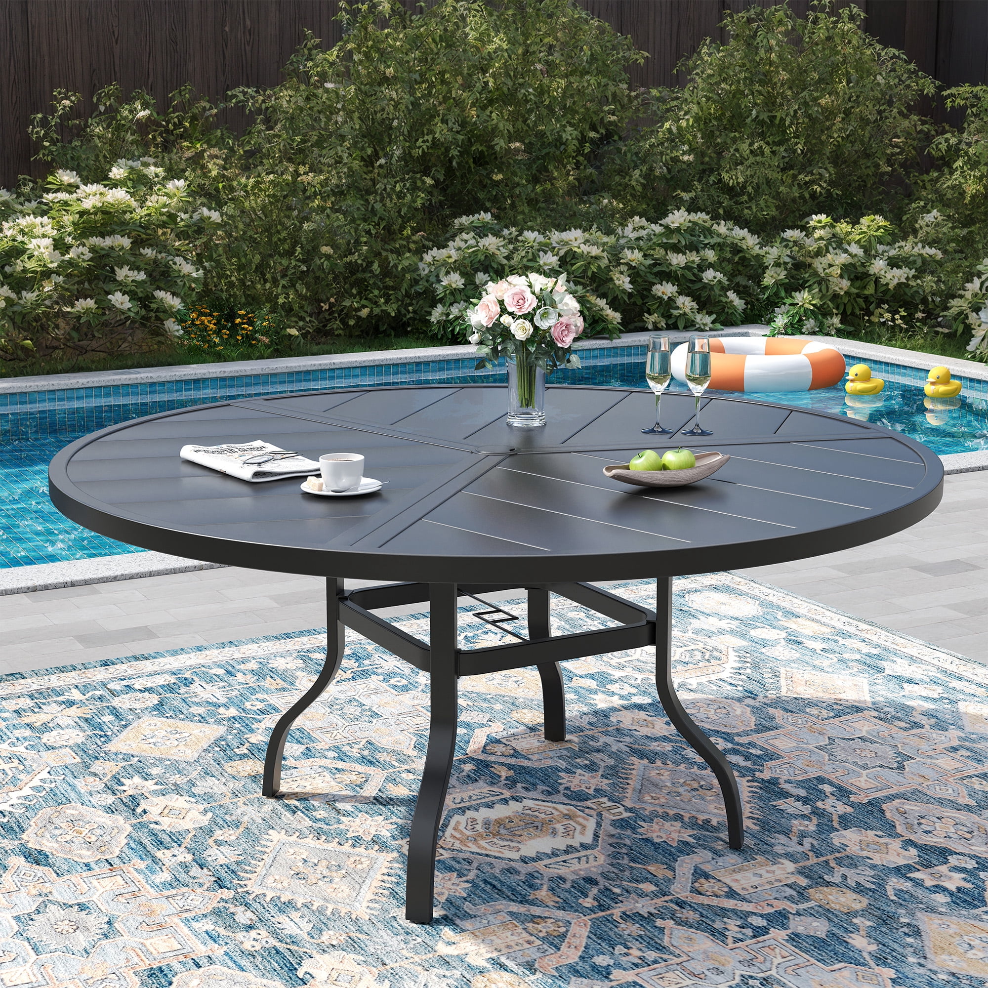 ELPOSUN 7-Piece Padded Patio Dining Set, 360-Swivel High Back Breathable Textilene Chairs & Round Table, Heavy Duty All-Weather Outdoor Furniture，Light Gray