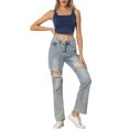 thumbnail image 2 of INSPIRE CHIC Camisole Courte en Denim Sans Manches à Encolure Carrée Extensible pour Femme P Bleu, 2 of 5
