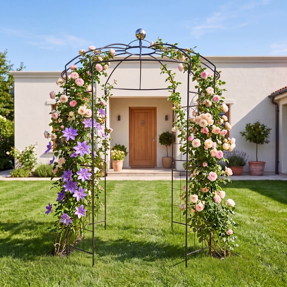 ELLEGNT 9.4 x 6.8 FT Garden Arch Trellis – Heavy Duty Birdcage Shape Metal Arbor for Climbing Plants, Vines, or Flowers