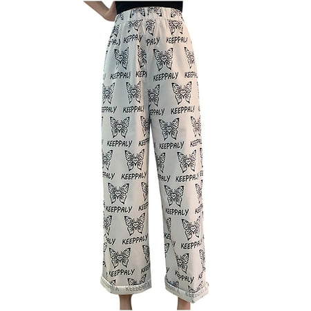 

Maternity Womens Casual Wide Leg Elastic High Waist Printed Loose Pants with Drawstring Women Warm up Pants