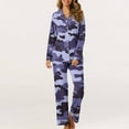 thumbnail image 5 of Feancey Womens Lounge Pajama Sets Camo Print Sleepwear Two Piece Fall Long Sleeve Button Down Shirt and Casual Pants 2 Piece Outfits Pjs Set Limited Time Deal Purple 3XL, 5 of 8