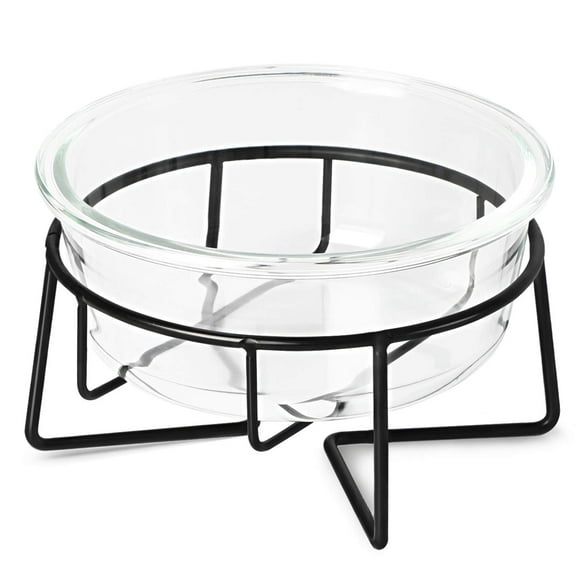 Glass Raised Cat or Small Dog Dishes with Metal Stand 20 Ounces,Transparent