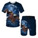 thumbnail image 3 of Nuevo conjunto de verano de manga corta con estampado 3D de águila del Día de la Independencia con relámpagos y arcoíris, conjunto de pantalones de playa de manga corta, 3 of 5