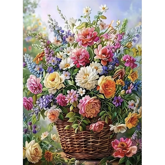Flowers Diamond Art Kits for Adults, Wild Flowers Diamond Painting Kits for Beginner,  5D DIY Round Full Drill Diamond Paintings Picture Gem Art Crafts for Home Decor 12x16in