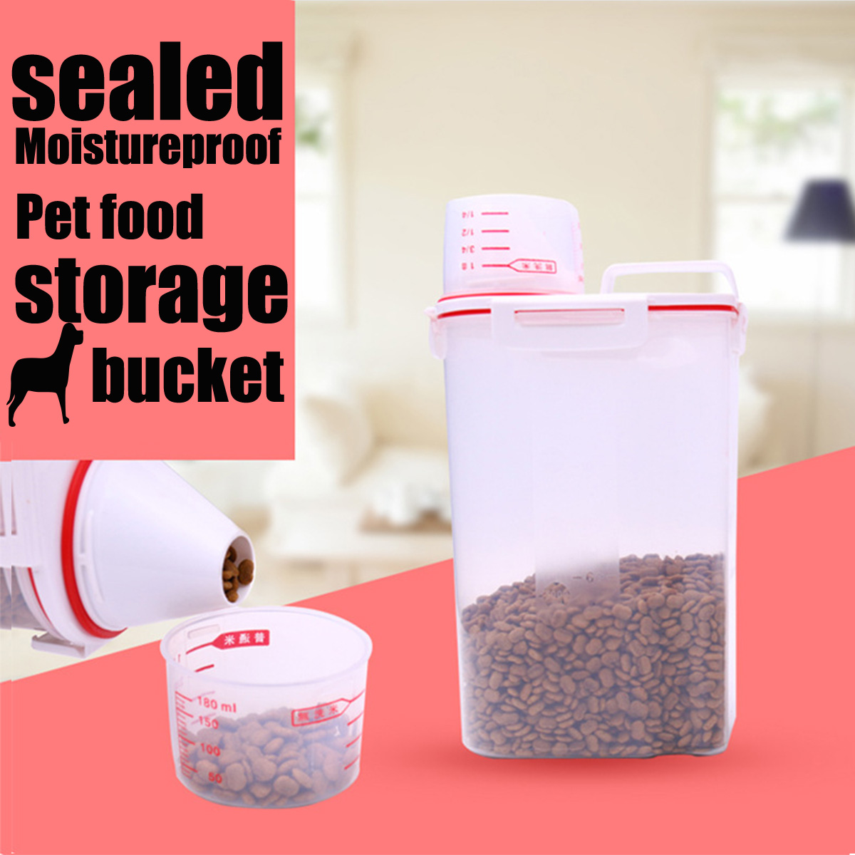 2.5L Dry Food Storage Bin Container Box with Cup Dog Cat Pet Animal