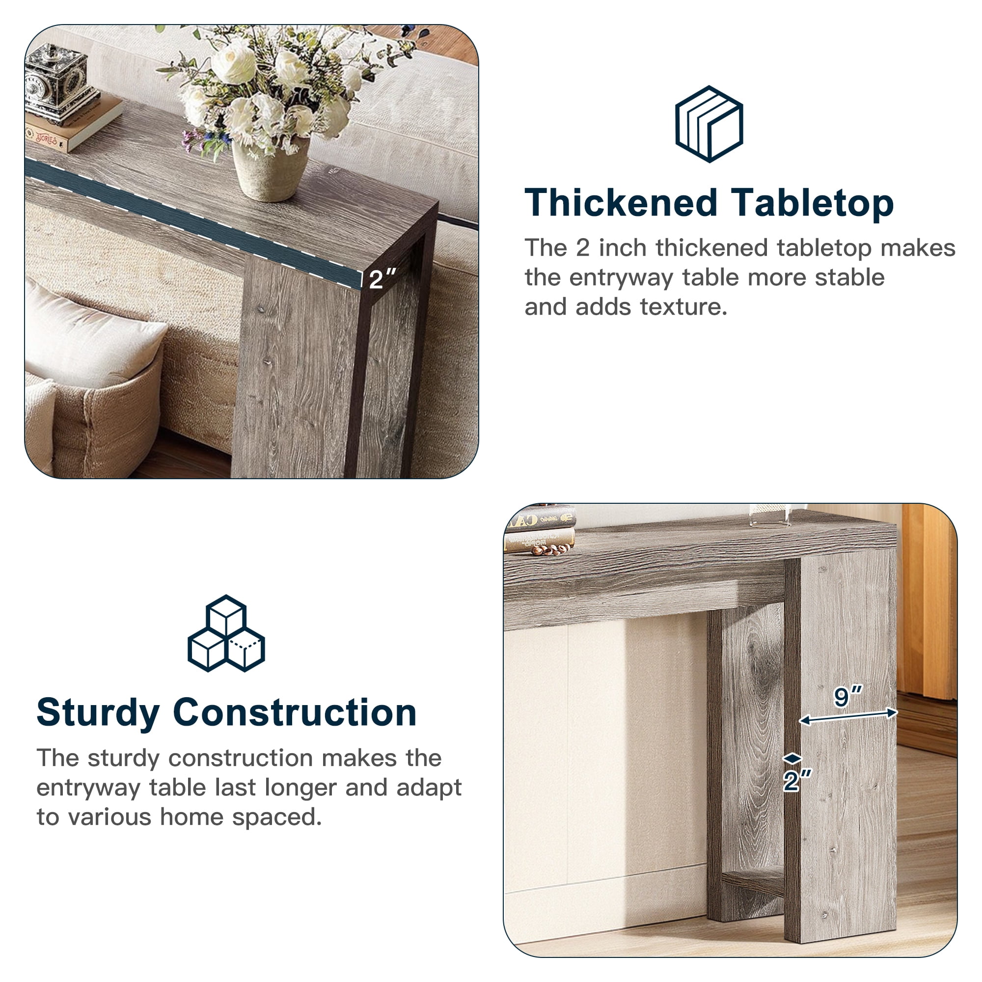 Demi Bonn 70.9" Wood Console Table, Farmhouse Sofa Table Entryway Table with Storage, Foyer Display Table, Gray