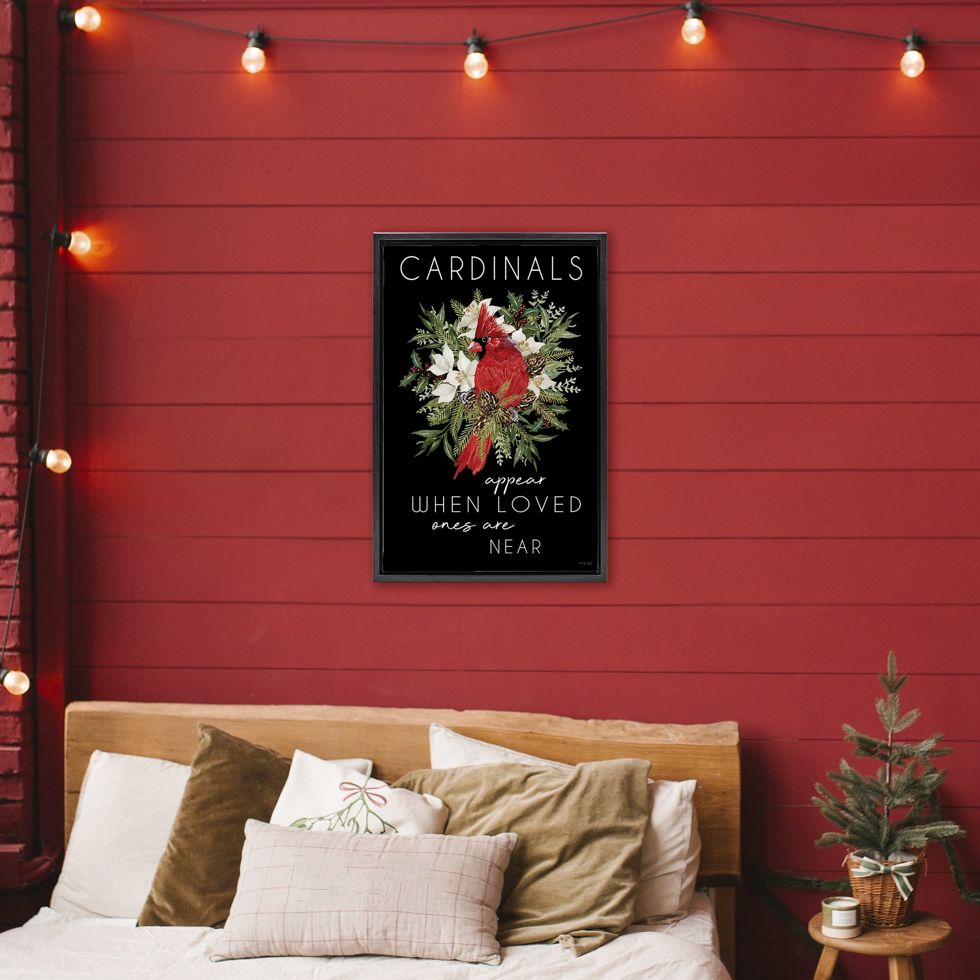 Cardinals Appear Seasonal Sentiment Black Framed Floater Canvas Wall Art, design by Cindy Jacobs