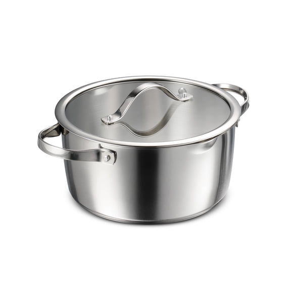 Tramontina Tempo Tri-Ply Base Stainless Steel 5-Quart Dutch Oven Pot with Glass Lid, Induction-Ready, Oven-Safe, Dishwasher-Safe