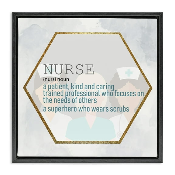 Stupell Industries Nurse Professional Definition Typography Painting Black Floater Framed Canvas Art Print Wall Art, 18 x 18