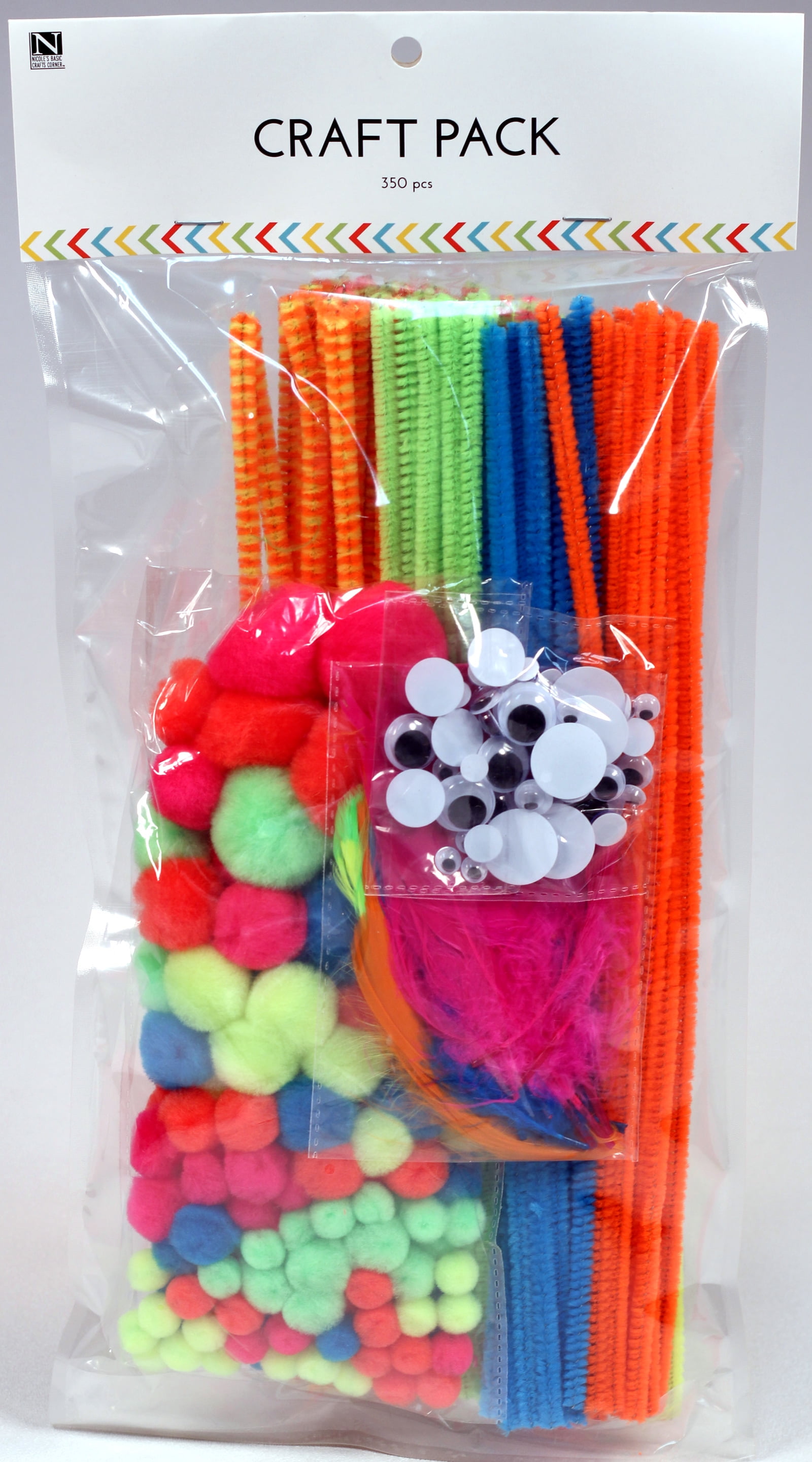 Googly Wiggle Eyes Neon Colors Craft Kit Value Pack 350 Pieces Includes Pom Poms DIY School Art Projects Kids Crafts Feathers and Chenille Stem Pipe Cleaners 