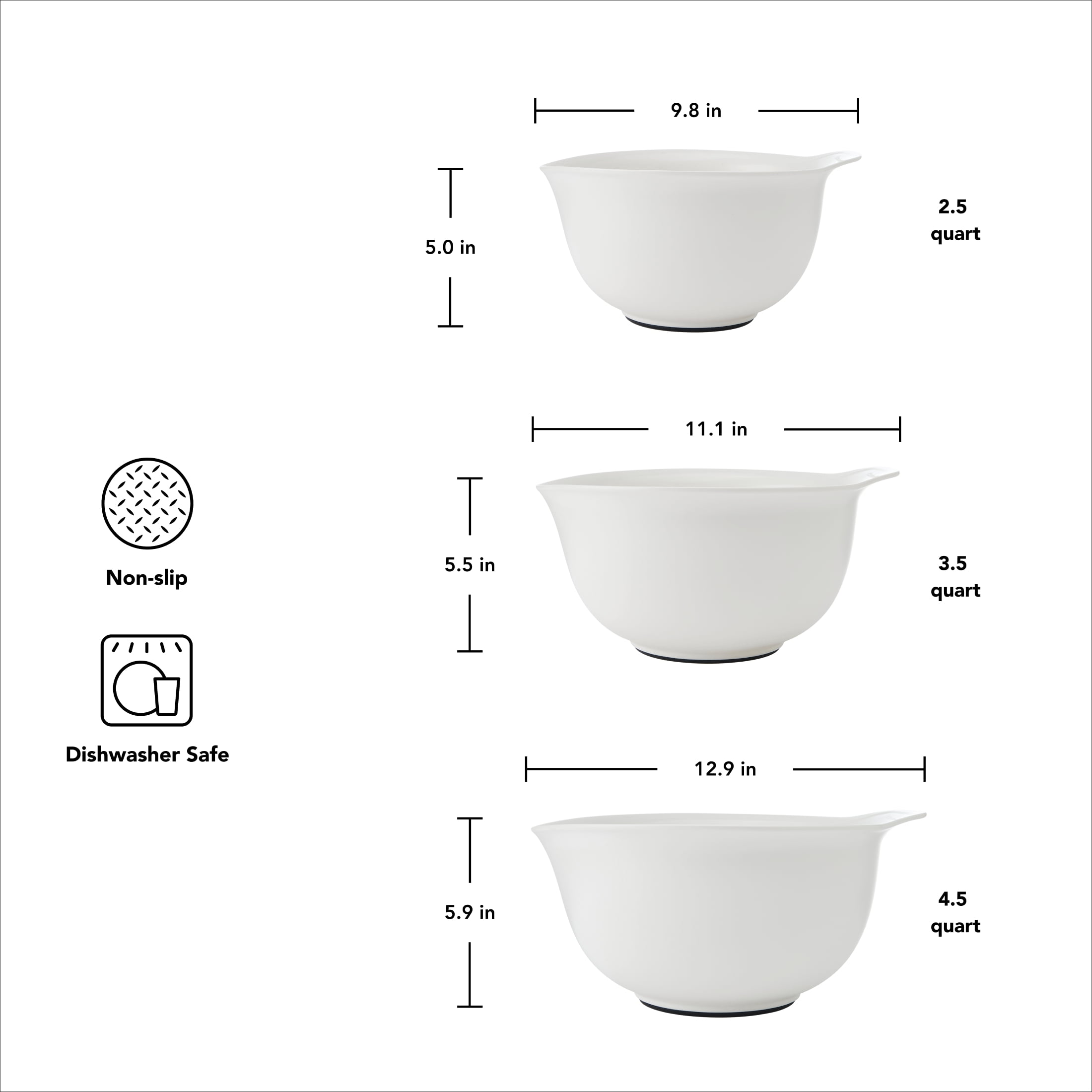 KitchenAid 3-Piece Nesting Plastic Mixing Bowls Set, Porcelain