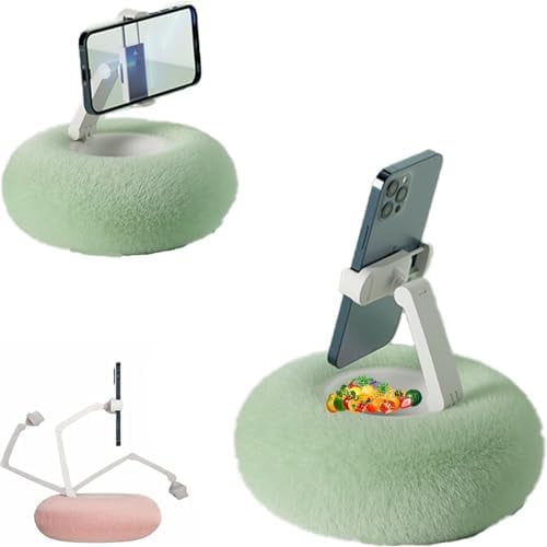 Soporte teléfono para con tazón para Aperitivos, Soporte para de Peluche, Almohada Ajustable para de 360° Altamente Ajustable con Tela de Felpa Suave con teléfono o Tablet de 4.7-13,A-verde