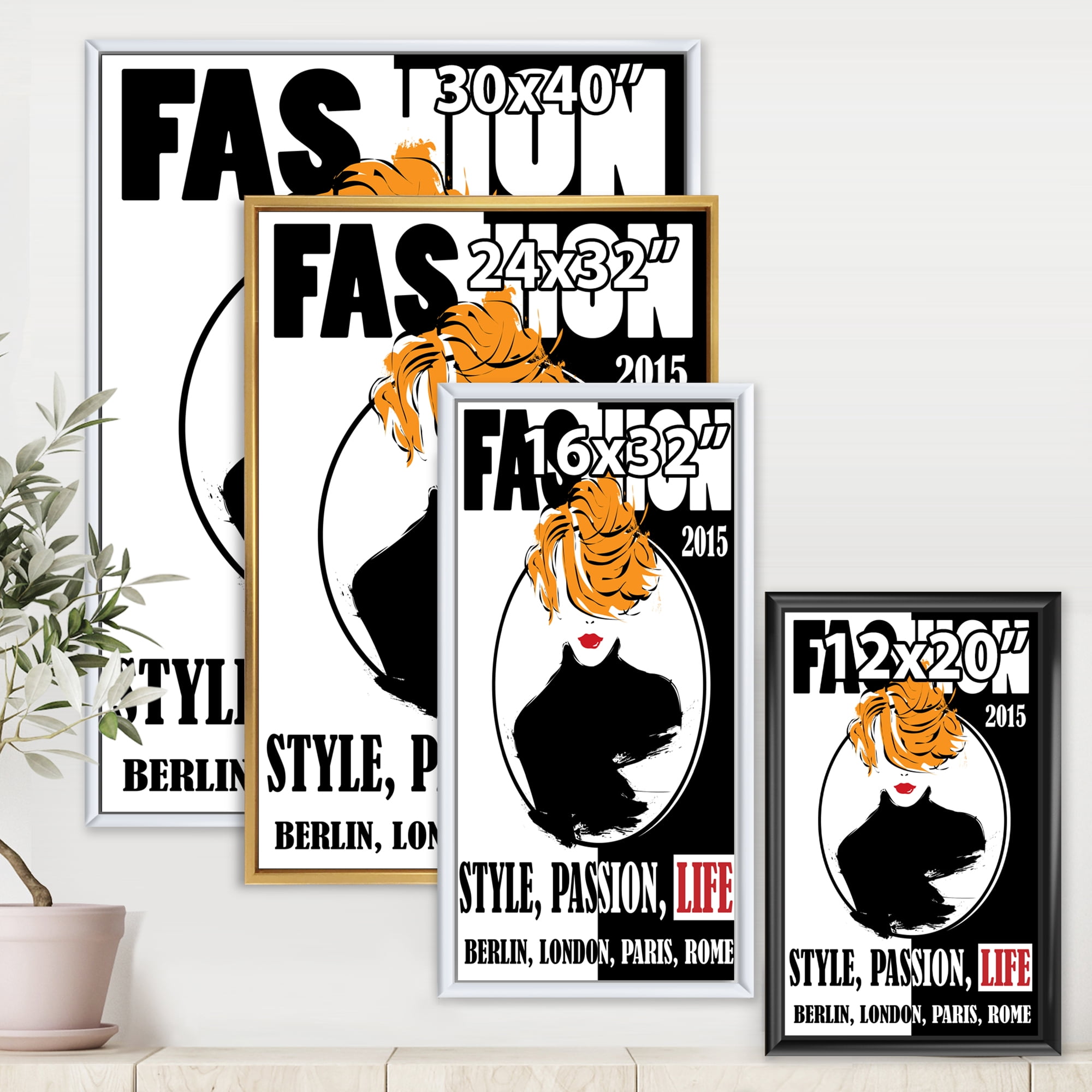Designart 'Style Passion Life Fashion Woman V' Modern Framed Canvas Wall Art Print