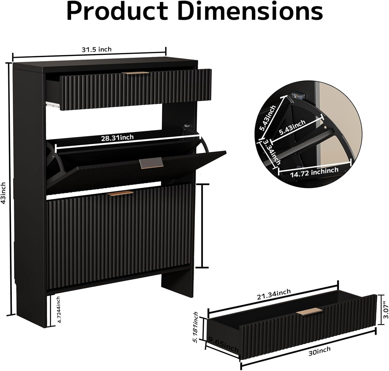 Howcool Fluted Entryway Shoe Cabinet with 2 Flip Drawers, Wood Narrow Freestanding Shoe Storage, Black