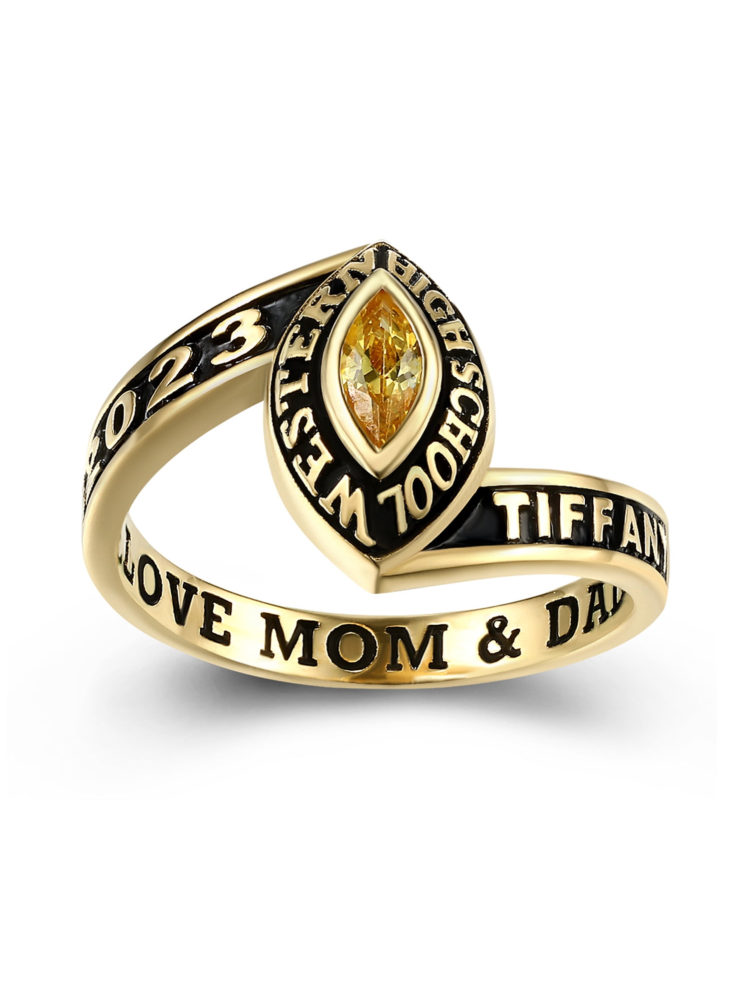 Mementos PJM Customized Women's Class Rings 10kt Yellow Gold for High School and College Graduation