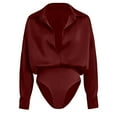 thumbnail image 4 of Satin Bodysuits for Women Button Down Collared Long Sleeve Shirt Slim Fit Lightweight Blouses Bussiness Casual Outfits Base Layer Shirts Office Body Suits Spring Summer Blouse Tops, 4 of 8