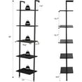 thumbnail image 3 of Ladder Shelf, 5-Tier Wood Wall Mounted Bookshelf with Metal Frame, Vintage Open Display Organizer Rack, Leaning Storage Shelves for Living Room, Bedroom, Home Office, Black, 3 of 14