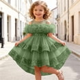 thumbnail image 5 of Flower Girls Dress Tulle Spaghetti Strap Pearl Belt Ruffle Hem Xmas Party Formal Green 2-3Years, 5 of 7