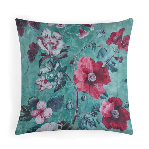 Flowers Print In Emerald Green Cushion Case 16"x16" Floral Leaf Summer Decorations Pillow Covers Throw Pillows for Bed for Couch Car Sofa - No Insert