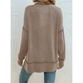thumbnail image 2 of Womens Long Sleeve Tops Ribbed Loose Fit Oversized Sweatshirts with Side Slit High Low Hem Fall Outfits Khaki S, 2 of 5