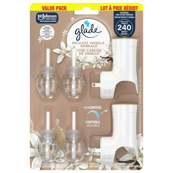 Glade® PlugIns Scented Oil Refill, Delicate Vanilla Embrace, 2 Warmers 4 Refills