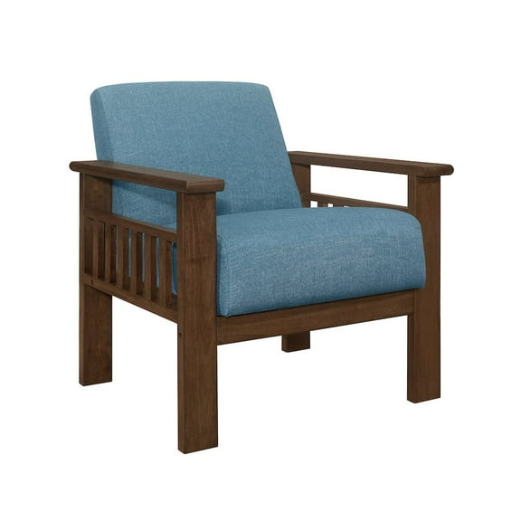 Lexicon Helena Mid-Century Solid Wood and Fabric Accent Chair in Walnut & Blue