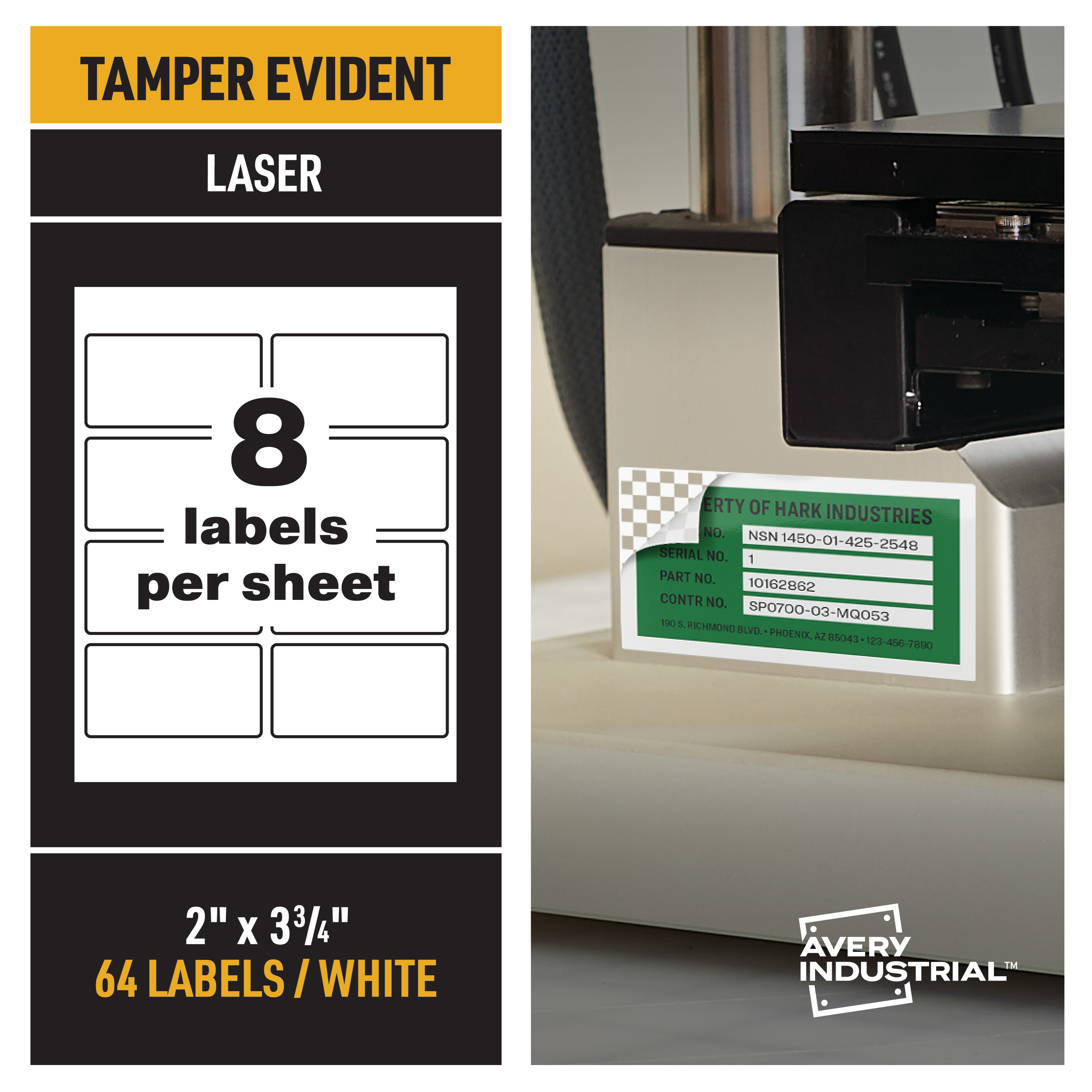 Avery PermaTrack TamperEvident Asset Tag Labels, 33/4" x 2", 64 Asset