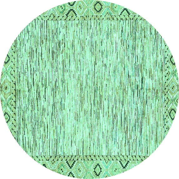 Ahgly Company Machine Washable Indoor Round Abstract Turquoise Blue Modern Area Rugs, 6' Round