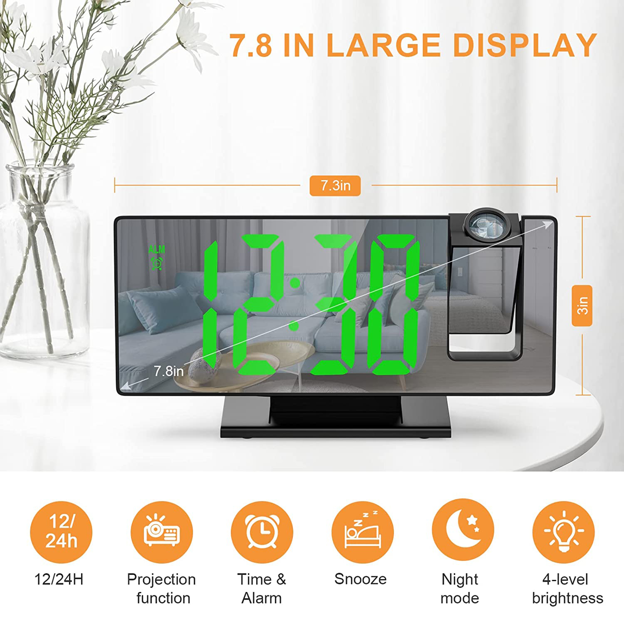 Unique Bargains LED Alarm Clock Black Housing and Green Light 7.3"L x 1.9"W x 3.0"H